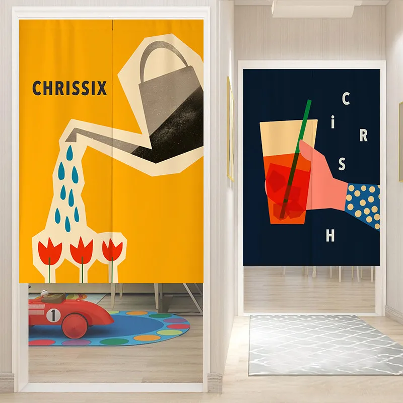VIKAMA Color Abstract Design Door Curtain Cafe Tea Room Entrance Half Curtain Bedroom Kitchen Curtain Home Decoration