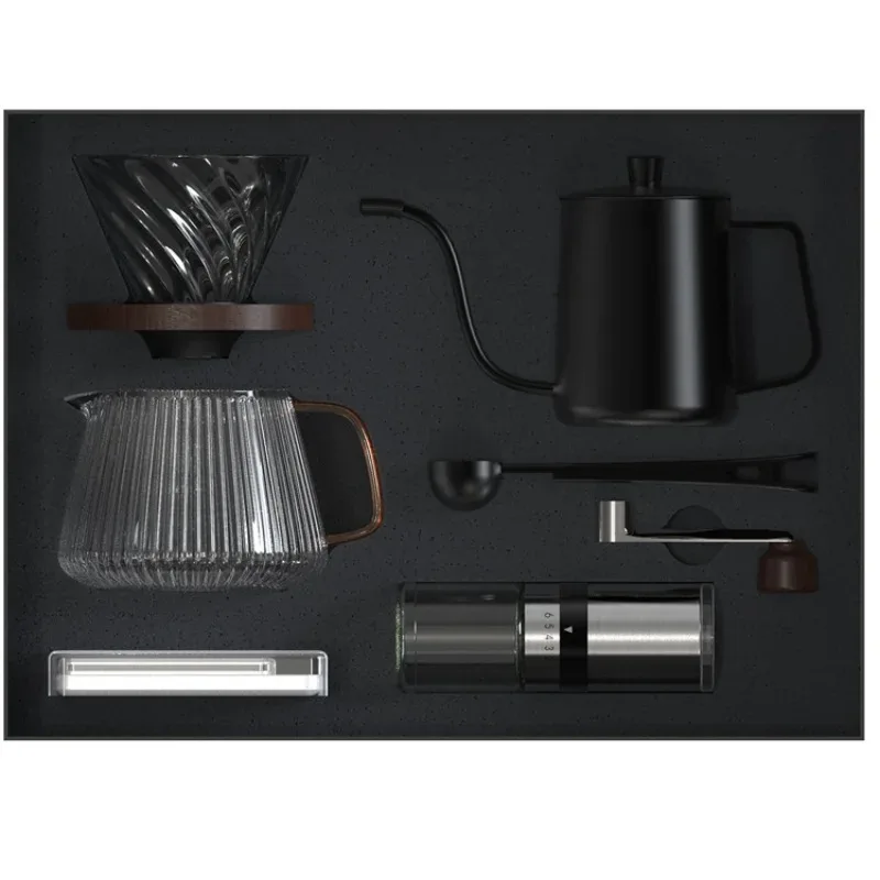 Hand Brewing Coffee Set, Hand Crank Bean Grinder, Hand Brewing Pot Gift Box, Outdoor Home Camping Full Set Sharing Pot in Stock.