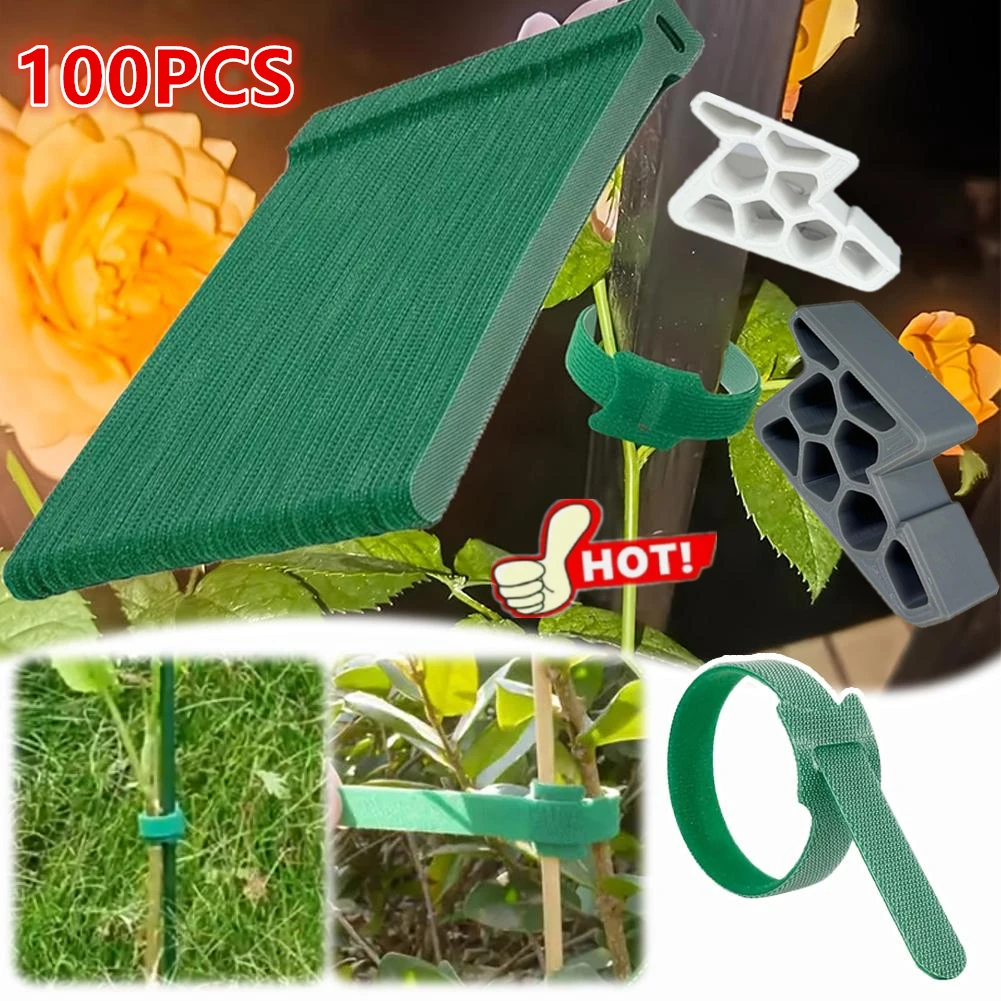 100pcs Reusable Adjustable Non-Slip Nylon Plant Ties with Hook and Loop Fasteners, Ideal for Gardening Applications