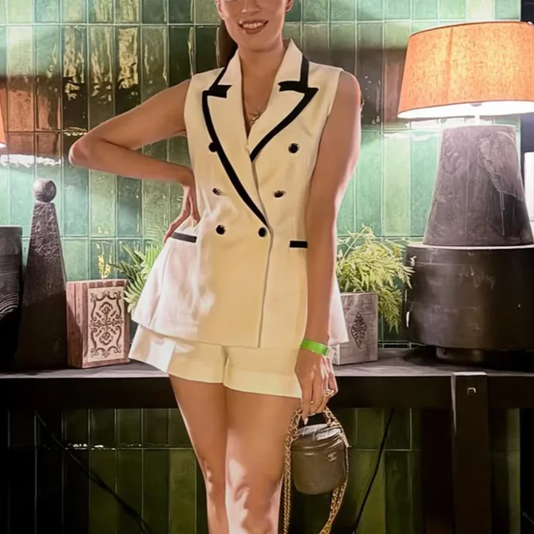 

KONDALA женский осенний элегантный пиджак, комплект жилета, двубортный жилет, мини-шорты, пригородная летняя мода 2025 года, комплект для званого ужина и свидания