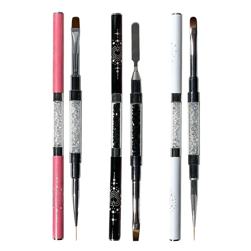 1 Stück Doppelendiger Edelstahl-Weichfaser-Malpinsel für Maniküre, Kristall-Nagelkunst-Pinsel, Nagellack-Liner-Pinsel, Make-up-Werkzeug – Detail 4