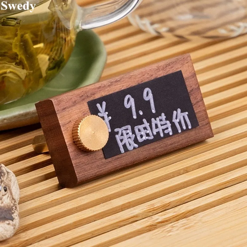 65x30mm Small Wood Walnut Label Holder Tags Table Sign Holder Price Tag Label Paper Card Holders Display Stand
