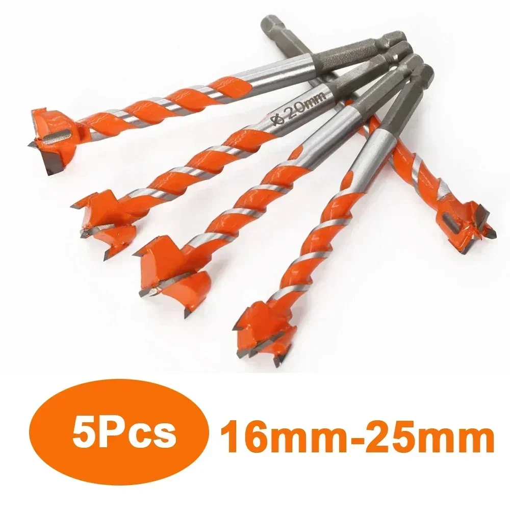 

5Pcs 16mm-25mm Wood Drill Bit Self Centering Hole Saw Cutter Woodworking Tools Hexagonal Shank Wooden Board Hole Drill Bit