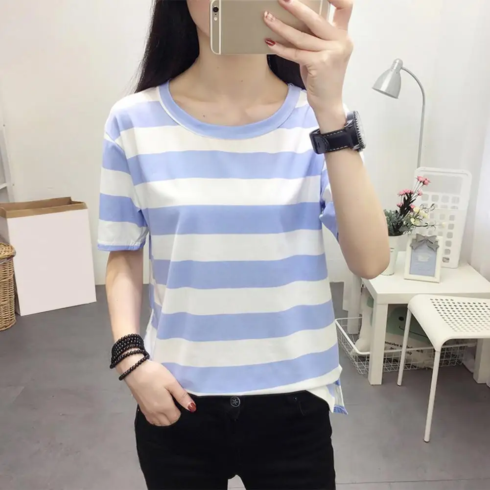 

Slit Detail T-shirt Breathable Versatile Women's Summer T-shirt Soft Stretchy Polyester Loose Fit Top with for Streetwear