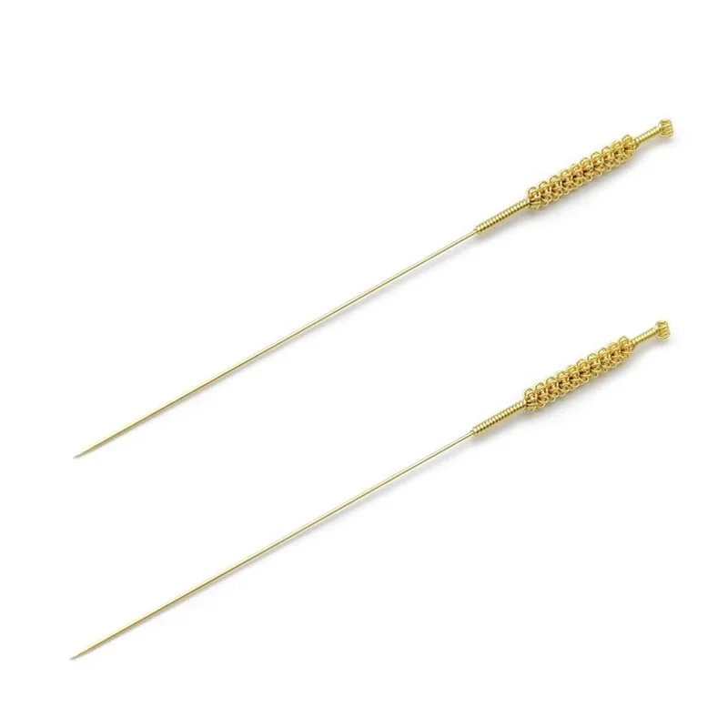 10Pcs Large Size Fully Gold-plated Acupuncture Needle PAN LONG Handle Not Disposable for Traditional Chinese Medicine