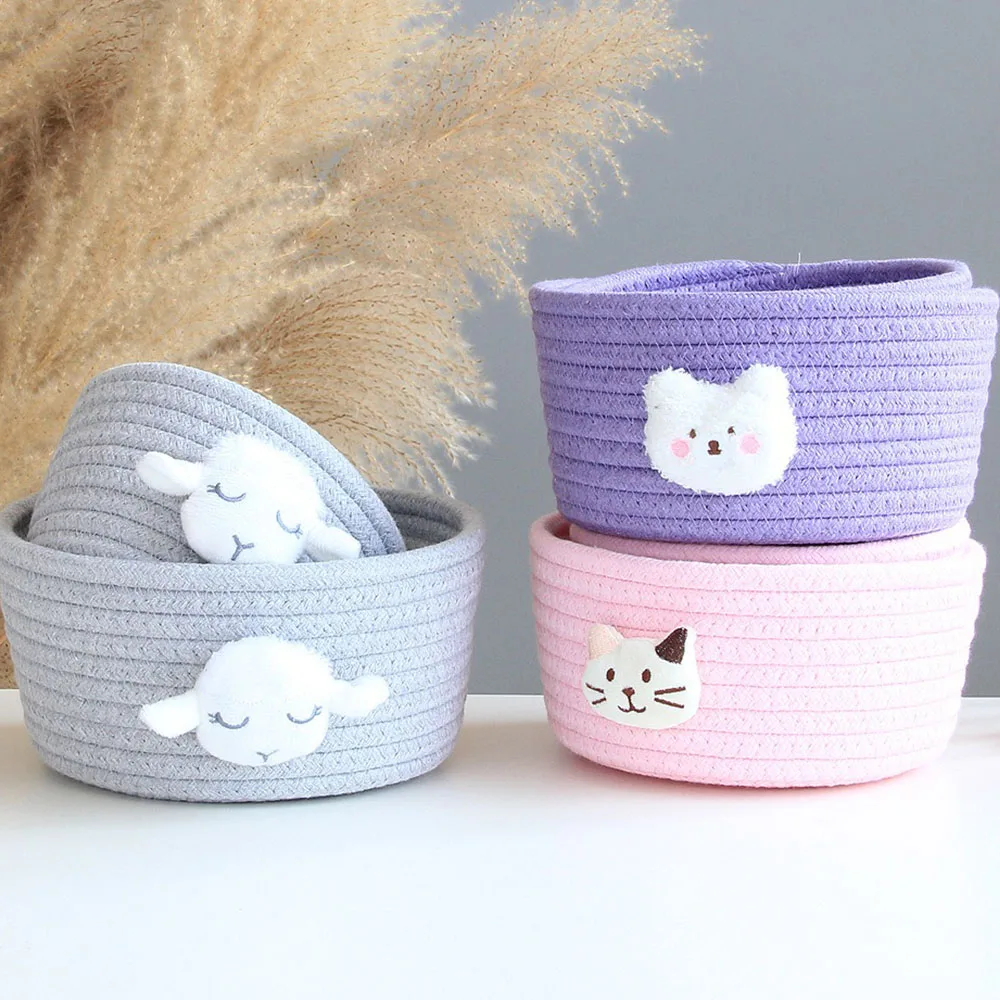 Cotton Stripe Hand Woven Storage Basket Jewelry Baby Toy Desktop Sundries Organize Box Home Goods Cosmetics Finishing Container