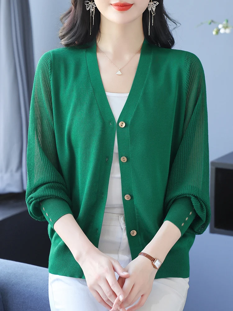 

V Neck Sweater Women Spring 2024 Women Clothing Long Sleeve Sweater Cardigan Solid Knitwear Single-breasted Cardigans