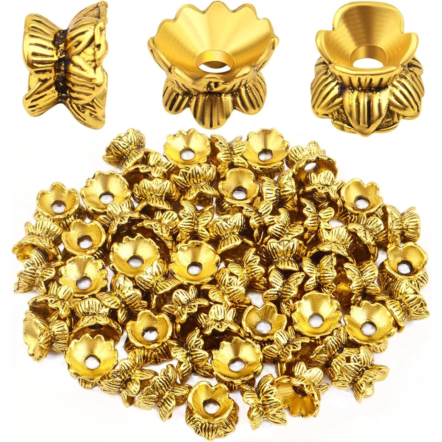 

60pcs Double Sided Spacer Beads Filigree Flower Bead End Caps Alloy Loose Beads Jewelry Findings for DIY Necklace Bracelet