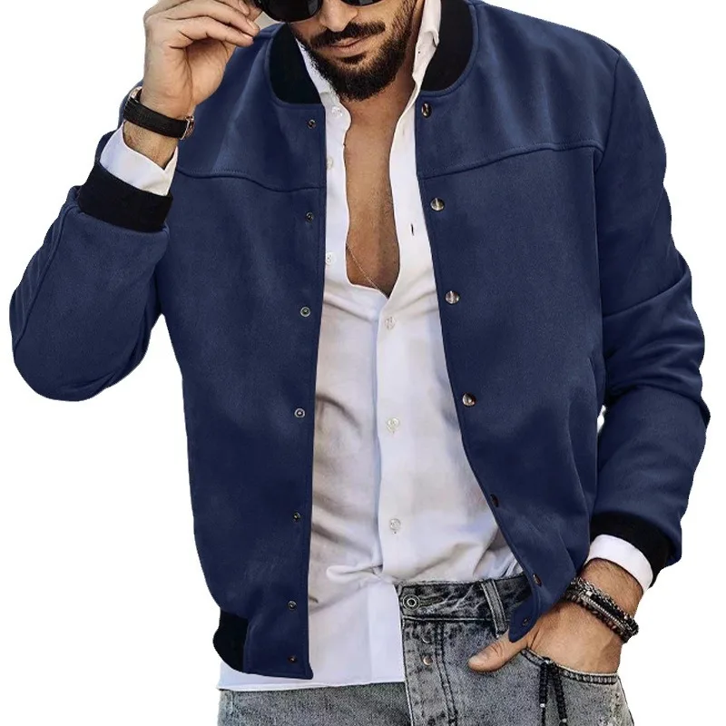 Men's Jacket Design Sense Suede Stand-up Collar Original Button Cardigan Men's Clothing Personalized Trendy Men's Coat