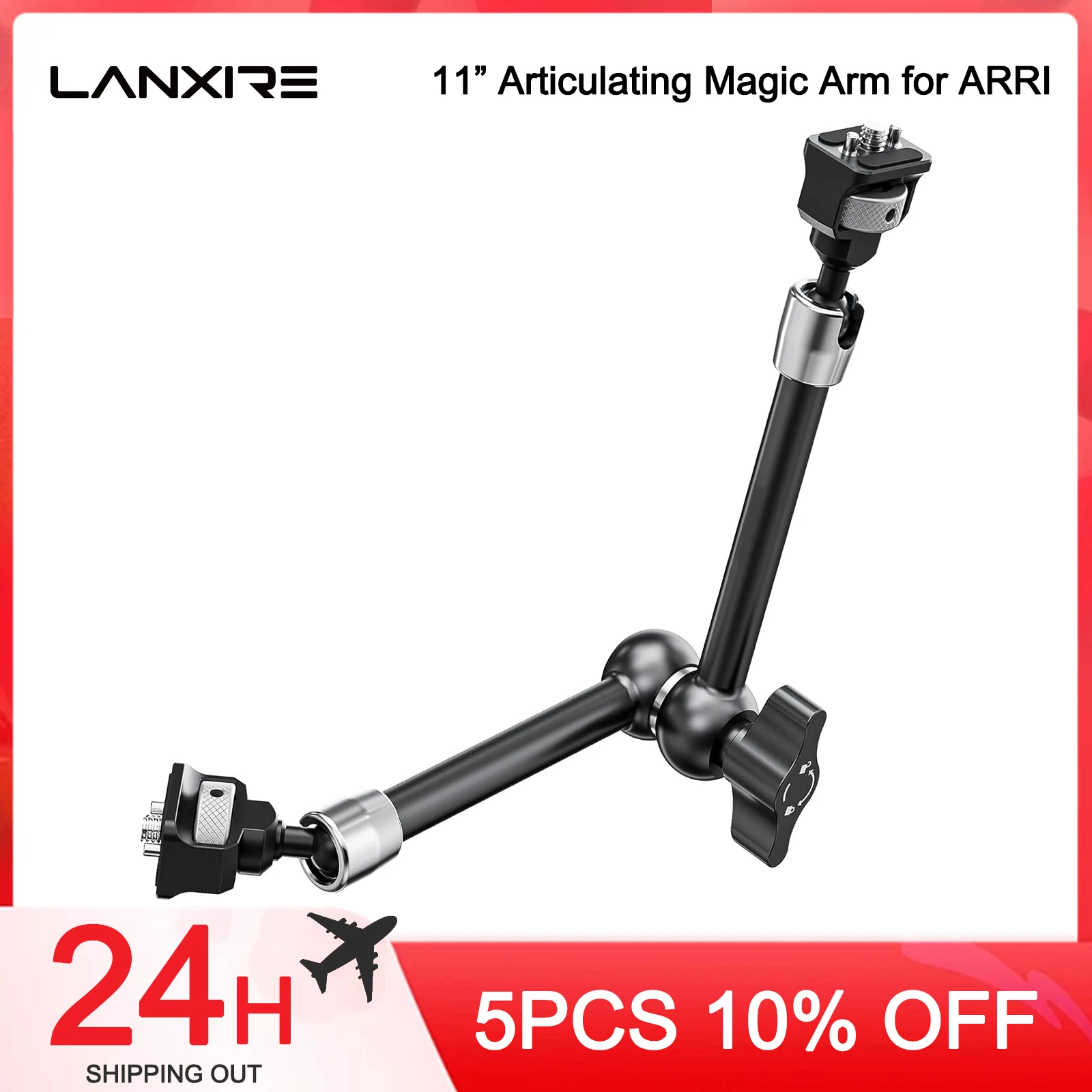 

Lanxire 11" Articulating Magic Arm with 360° Ball Heads & Locating Pins for ARRI, Camera Monitor Mount with 1/4" Screws for DSLR