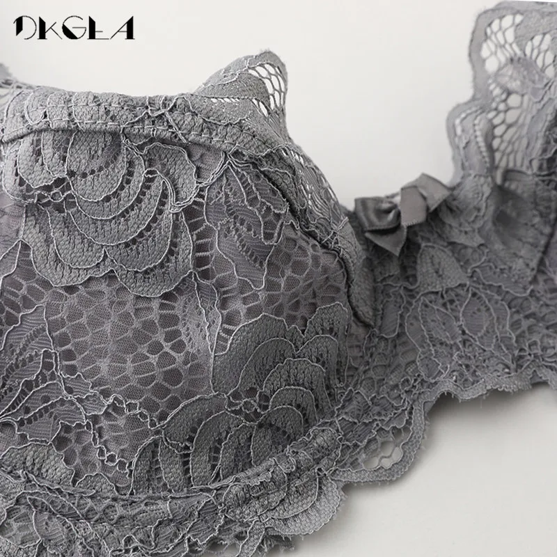 New Hollow Sexy Bra Blue Ultrathin Underwear Plus Size C D Cup Women Transparent Bras Lace Lingerie Gray Brassiere Embroidery