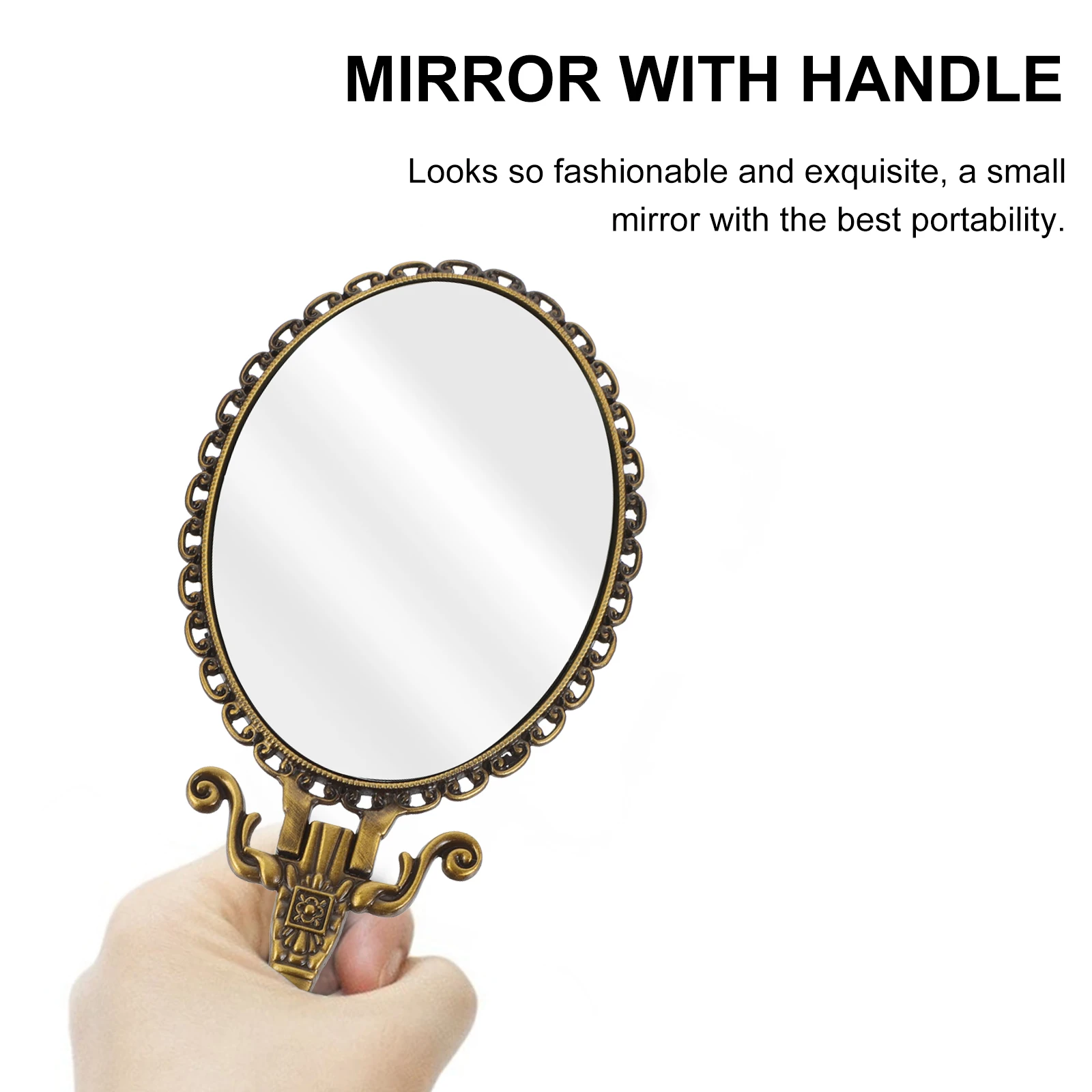 ハンドヘルド化粧鏡ハンドル付き亜鉛合金コンパクトトラベルバニティレトロポータブル適切な女性の誕生日ギフト