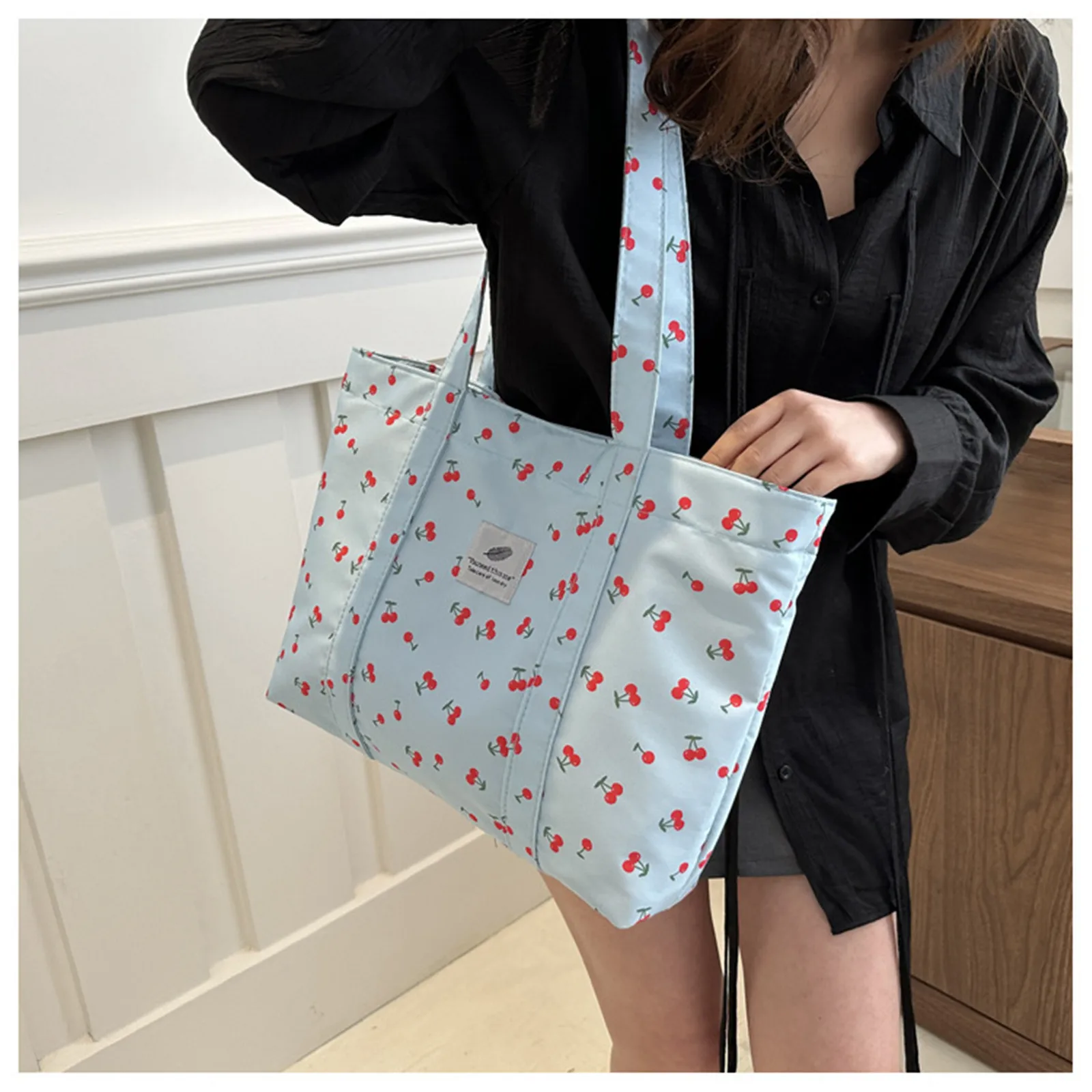 Sweet Cherry Casual Tote Bag Luxury Designer Large Capacity Shopping Bag Nylon Female Aesthetic Fruit Print Handbag for Women