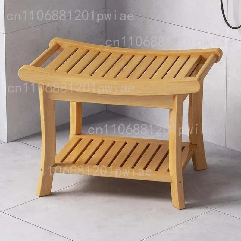 Solid Wood Waterproof Anti-Slip Bath Stool Shower Seat Resistant Foot Rest And Shoe Changing Bench