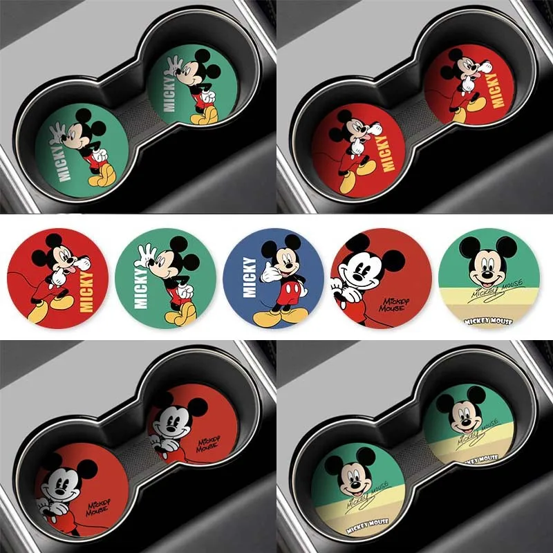 

2pcs Disney Mickey Mouse Car Water Cup Pad Colored Car Auto Cup Holder Anti Slip Insert Coasters Pads Interior Accessories New
