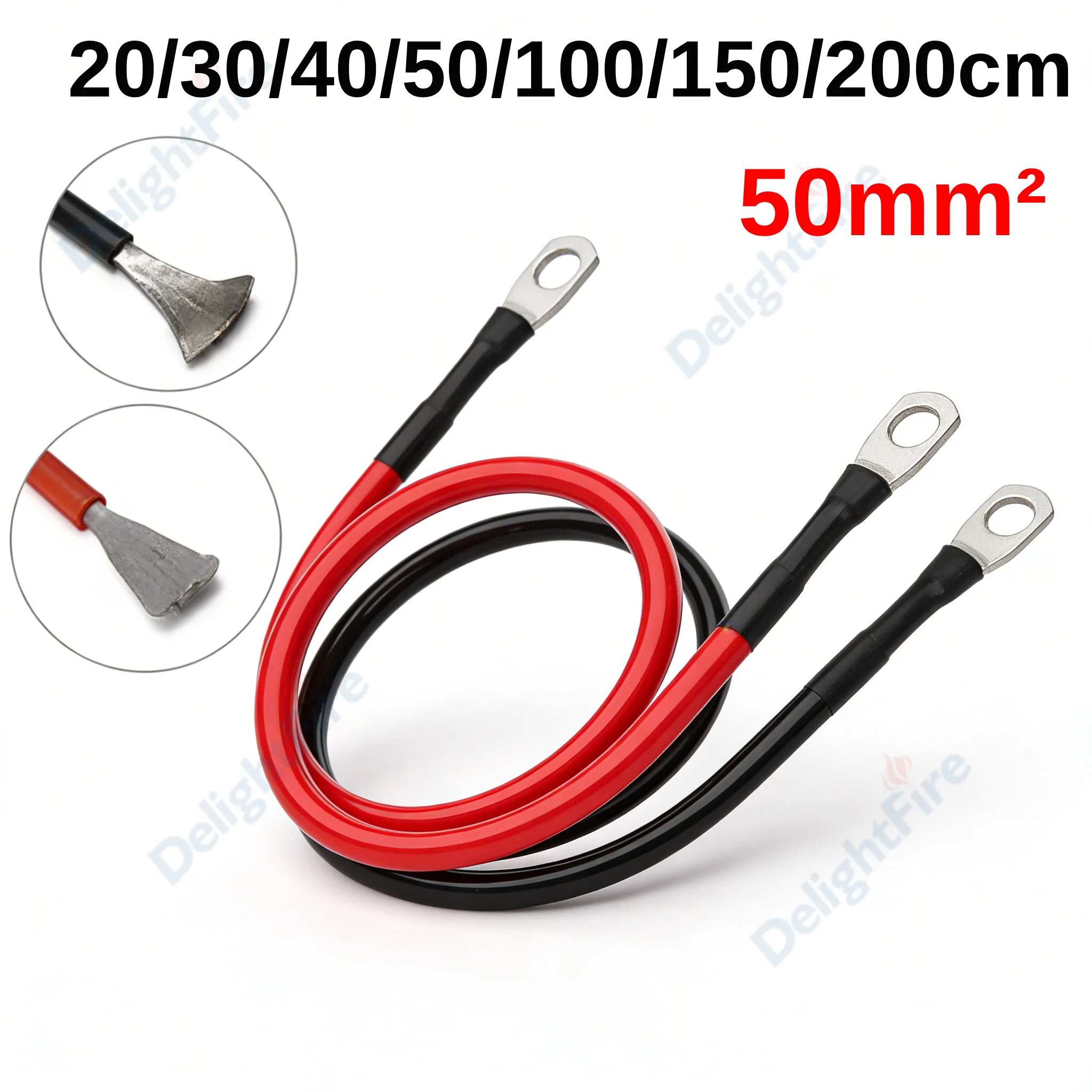 Câble de batterie en silicone 50 mm² pour onduleur avec connecteurs à anneau M6, M8, M10 pour onduleurs solaires automobiles, bateaux, VR et voitures
