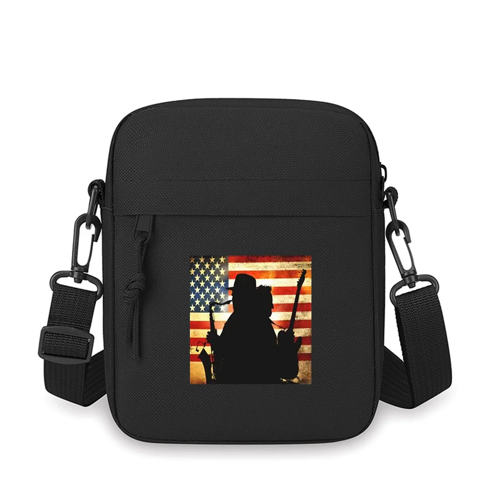 Musician silhouettes guitar saxophone American flag. Men Crossbody Bag Single Shoulder Women Cartoon Anime Film Printing Design