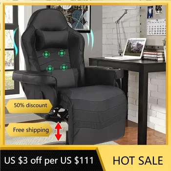 Masaj Video oyun Recliner-ergonomik ofis bilgisayar masası sandalye-yüksek arka PU deri-ayarlanabilir döner uzanmış sandalye