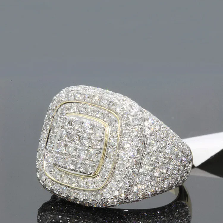S925 Sterling Silber 18k Vergoldeter Voll-Diamantring für Herren mit Farbseparations-Einlage Neu – Detail 1