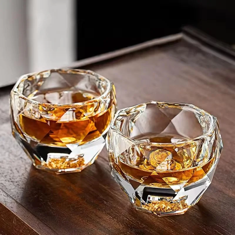 6PCS 50ML Shot Glasses Diamond Faceted Double Bottom Crystal Glass Cup for Whiskey Espresso Tea Cup Bar Light Luxury Drinkware