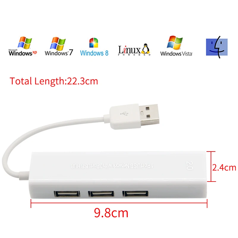 USB Ethernet to RJ45 Network Card 10/100 Mbps Lan Adapter with 3 Ports USB 2.0 HUB for  Mac iOS Xiaomi Mi Box Laptop PC