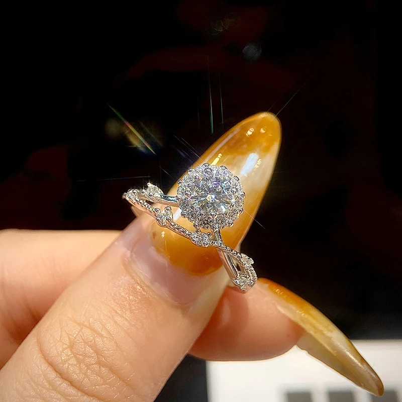 

KNB 0,5 карата, круглое плоское кольцо с муассанитом и бриллиантом одуванчика, подходит для женской повседневной носки, настоящие ювелирные изделия из стерлингового серебра 925 пробы