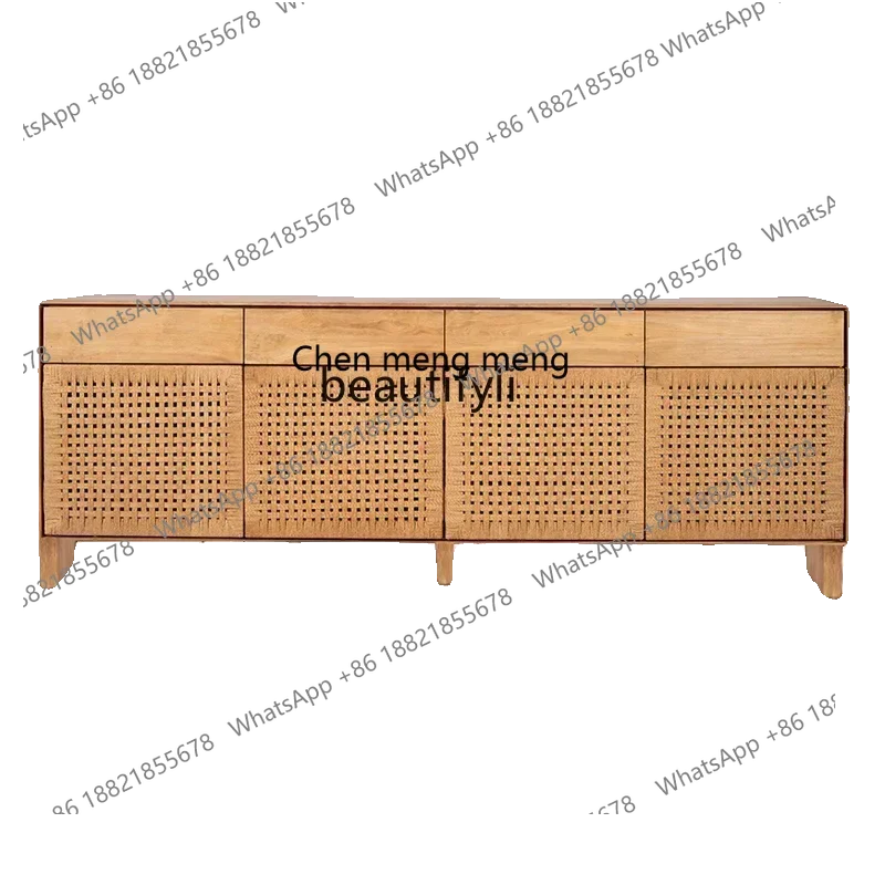 

CC182R0R Средневековый обеденный боковой шкаф из цельного дерева, плетеная веревка, настенный шкафчик для гостиной, простой современный чайный шкаф