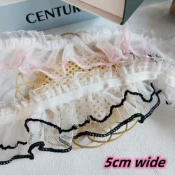 여아용 수제 로리타 더블 컬러 트림 스트레치 레이스, DIY 인형 원피스 스커트, 크리에이티브 펠트 페인팅 바느질 장식, 5cm 너비