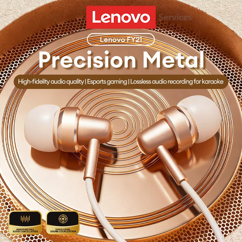 TypeC 3.5mm Lenovo Wired Earphones Sport Headset In-Ear Earbuds with Mic For iPhone 16 17 AUX Game Computer Headphones YF21