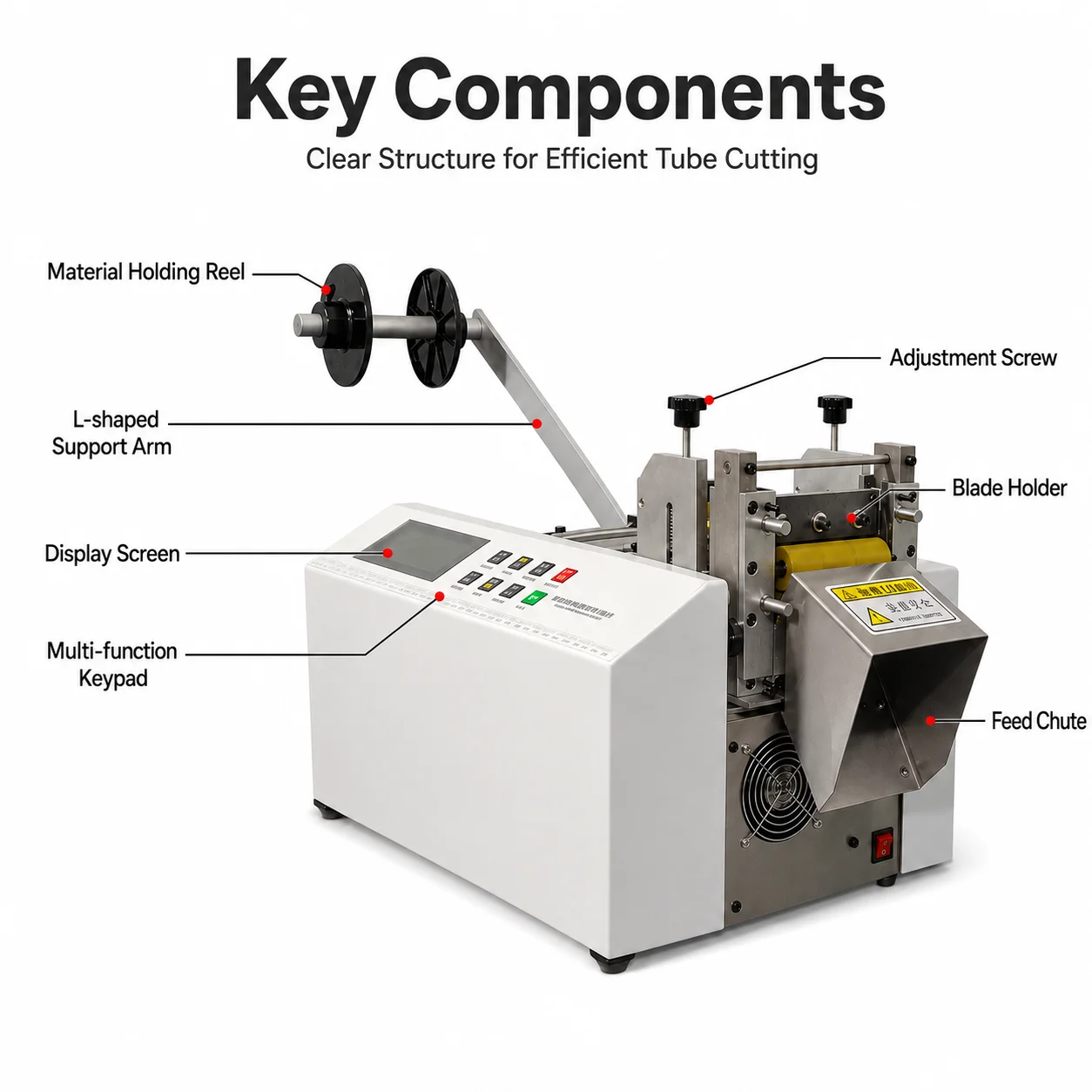 SQ-SX02 Automatic Tube Cutting Machine 0.1-9999.9 Mm Length 34 M/min 0.1-90 Mm Blade For Heat Shrink PVC Silicone PU Foam Tubing