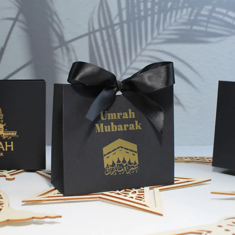 Umrah Ramadan Kareem Gift Boxes Black EID Mubarak Candy Package for Home Decoration Muslim Islamic Festival Party Supplies 2024