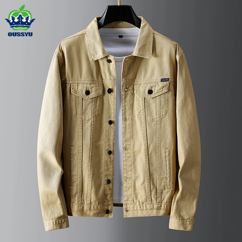 2024 New Autumn Winter 100%Cotton Jeans Jackets Men Khaki Denim Coats Fashion Cowboy Outerwear Denim Jacket Male Plus Size M-5XL