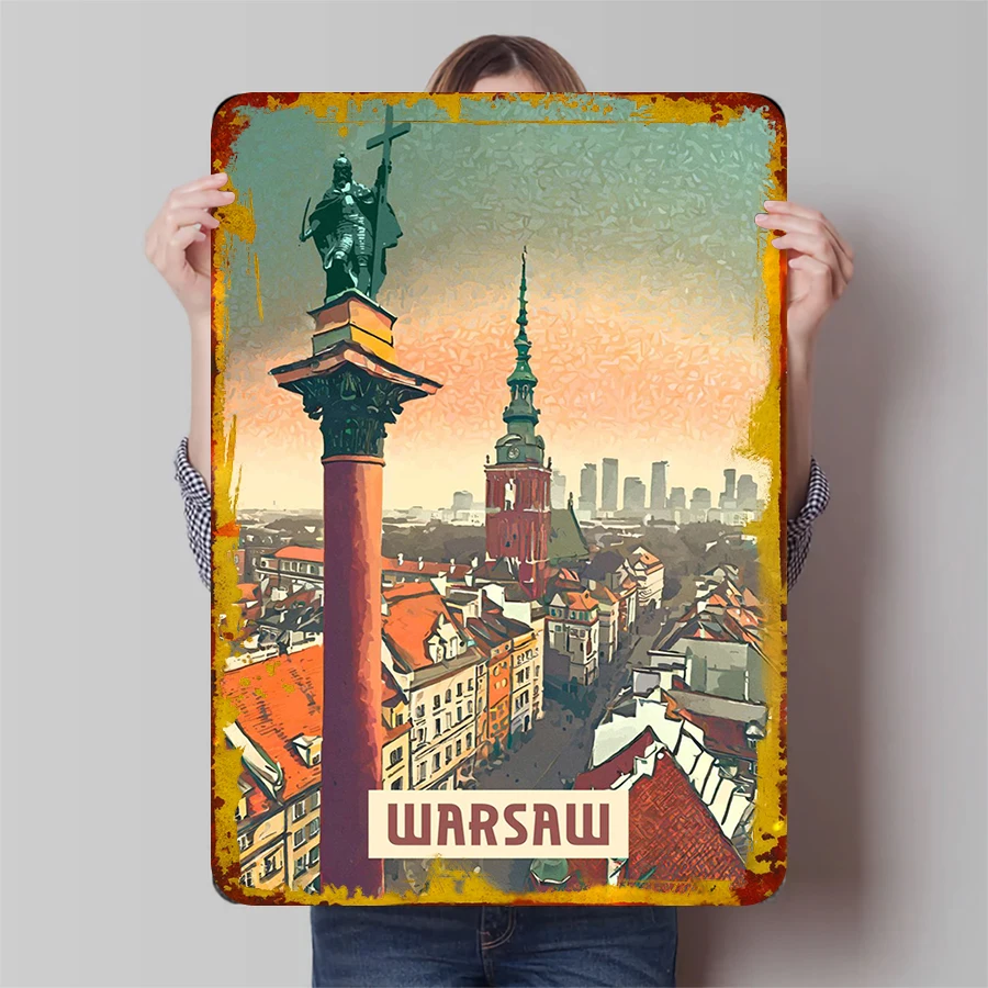 Варшава Skyline Художественный принт Польша городской пейзаж Железный настенный декор Винтаж Путешествия Сувенир Украшение дома