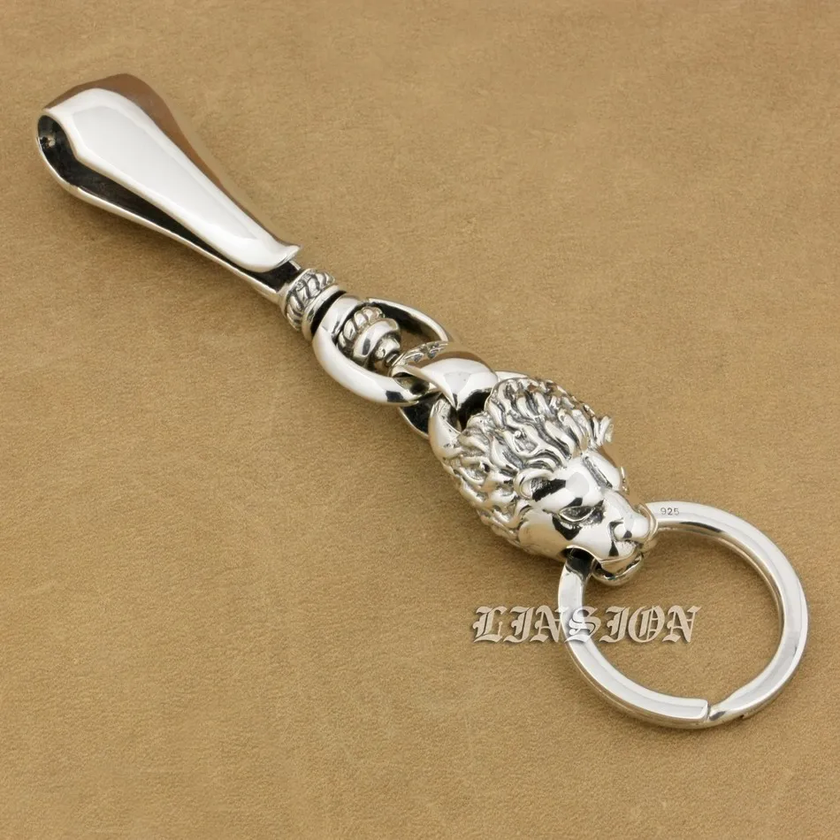 Huge 925 Sterling Silver Lion KeyRing Biker Punk Keychain Belt Clip 9T021