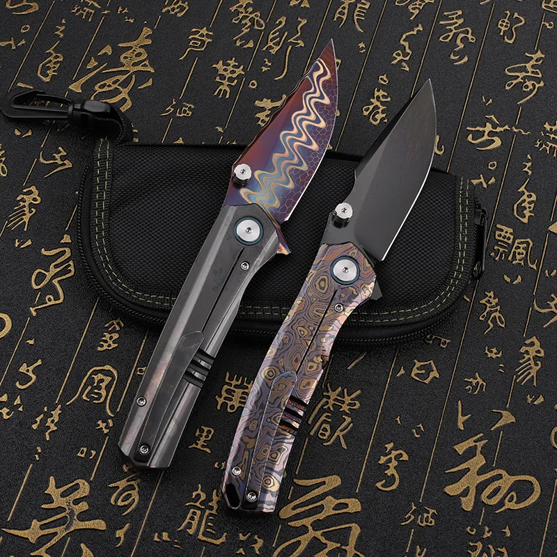 DLC coated VG10 steel/carbon steel Damascus steel blade titanium alloy/zirconium alloy handle outdoor portable folding knife