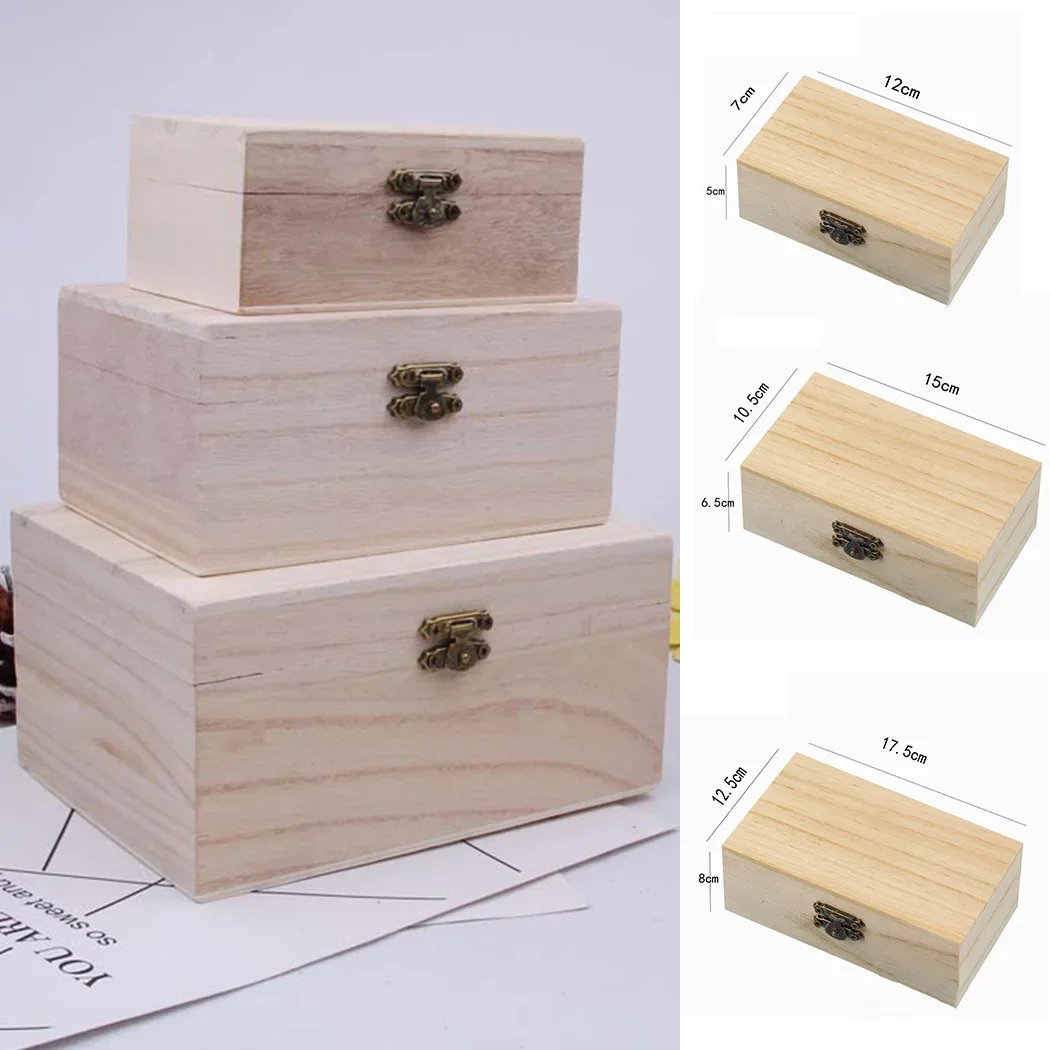 

S/M/L Wooden Storage Box Plain Wood Lid Multifunction Square Hinged Storage Craft Gifts Boxes For Home Supplies Storage Decorate