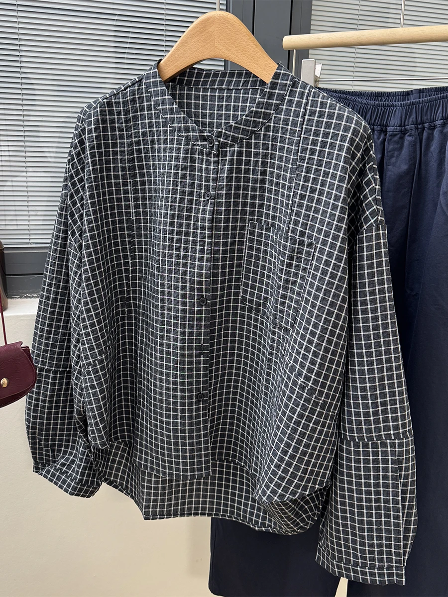 

Korean Sle Large Size Plaid Long Sve round Ne irt Men's Faion Autumn New Arrival Versatile Classic Button up