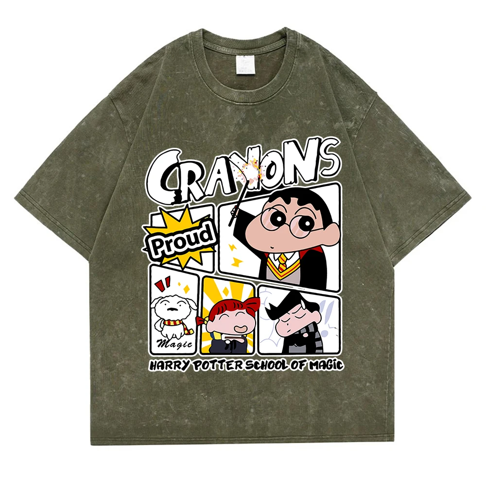 Crayon Shin Chan Waved His Magic Wand T Shirt Women Summer American Retro Cotton Breathable Korean Leisure Fitting Tshirt Casual