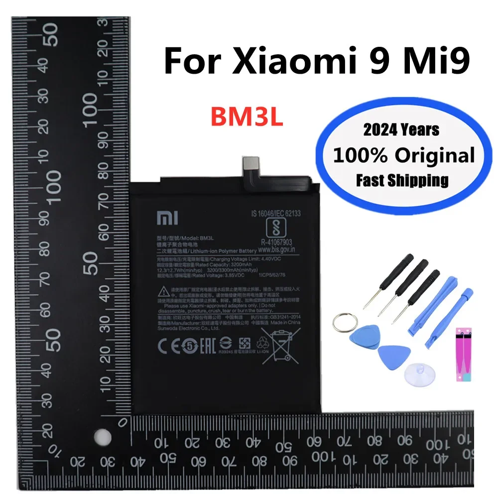 

2024 Years 3300mAh BM3L Original Phone Battery For Xiaomi 9 MI 9 M9 MI9 Mobile Phone Replacement Battery Fast Shipping + Tools