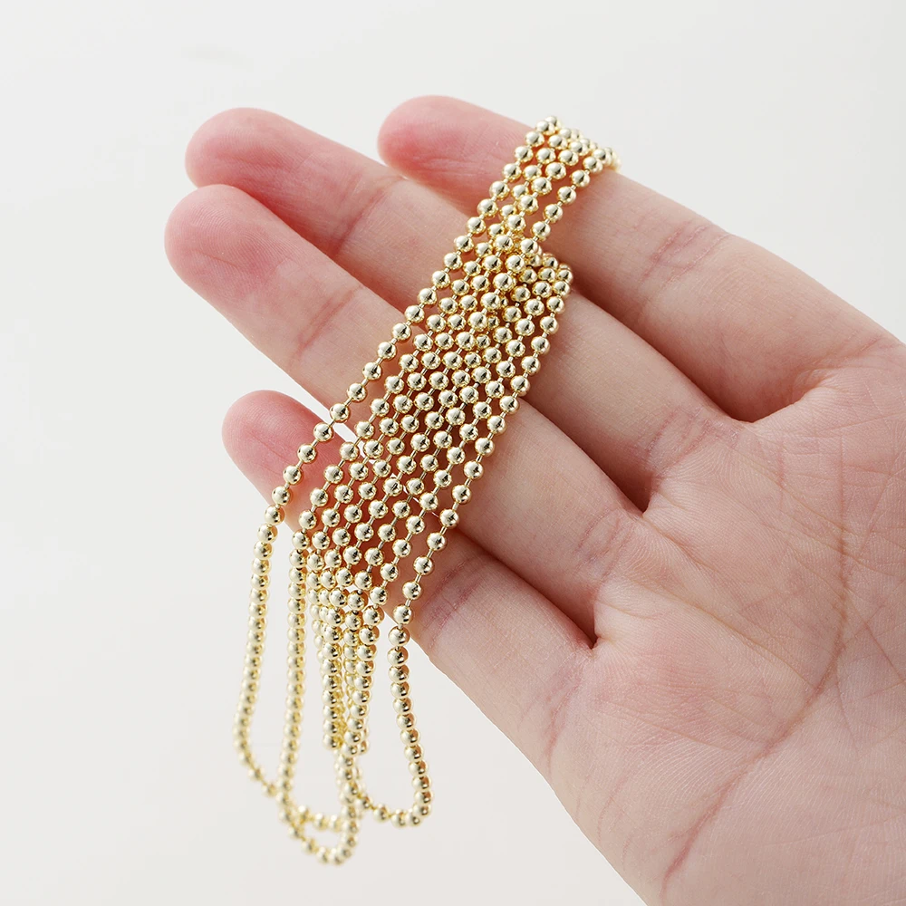 1Meter 1-2.4mm 14K Gold Color Plated Brass Round Beads Chain Ball Chain for DIY Necklace Bracelet Jewelry Making Accessories