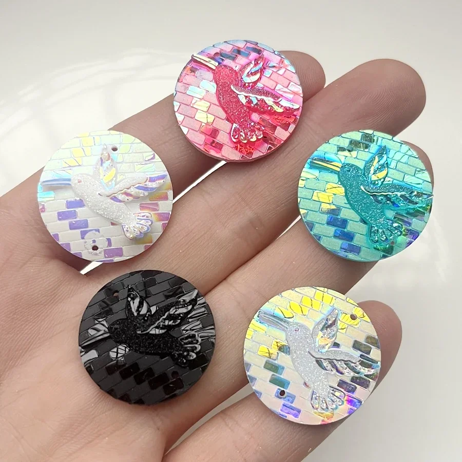 25mmAB malowany ptak Gołąb pokoju Totem okrągły żywica rhinestone szycie księga gości diy tworzenia biżuterii rdzenna dekoracja kolczyków
