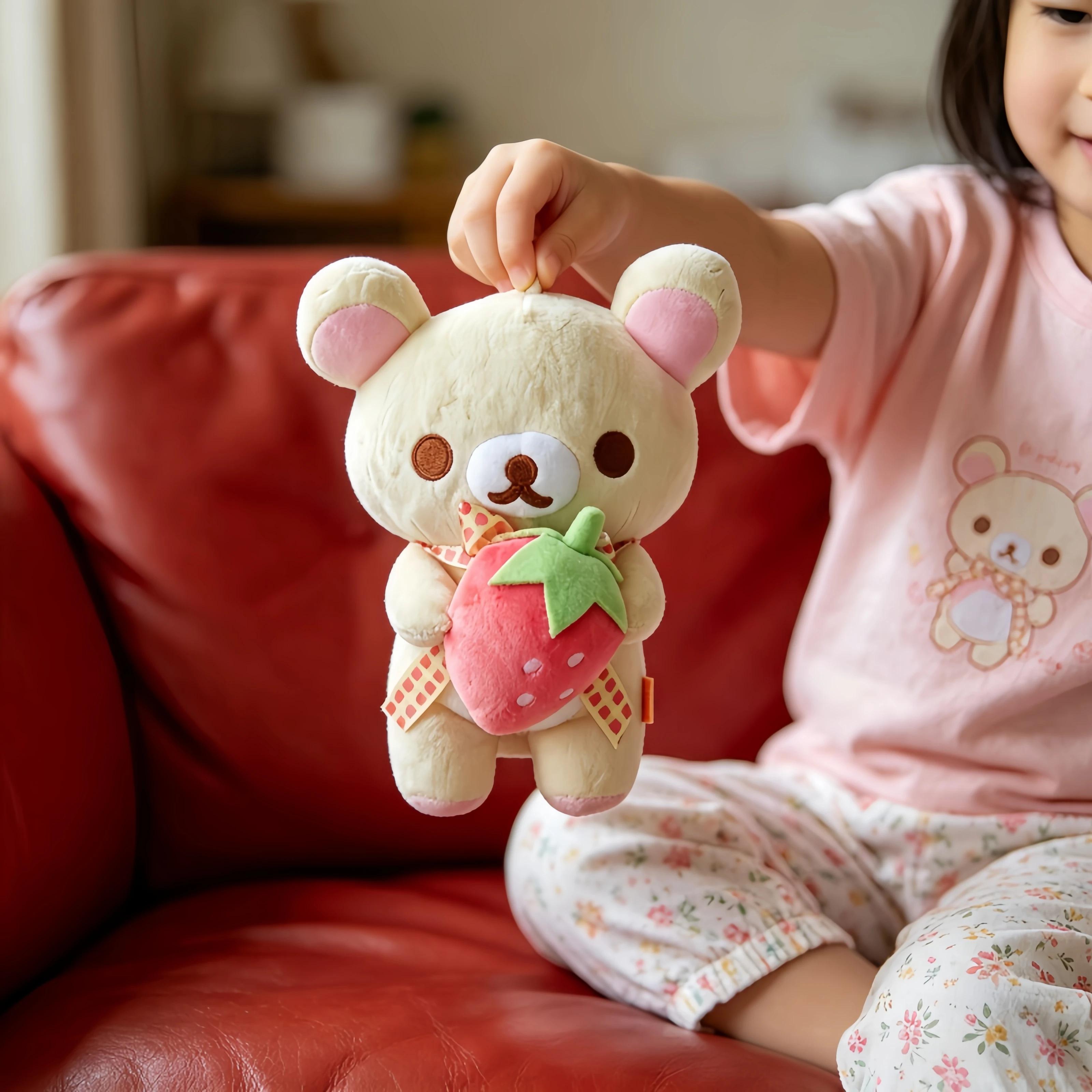 Rilakkuma Plush Doll Strawberry Teddy Bear Super Soft Kawaii Cartoon Bear Rilakkuma Cute Stuffed Animal Basic Style Kids Gift