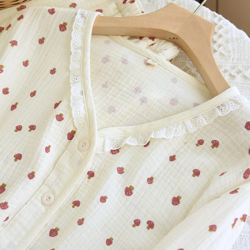 Baumwolle Cardigan V-Ausschnitt Nachtwäsche Kleidung für Frauen Frühling und Herbst lang ärmel ige lange Hosen Frauen Pyjama Home Anzug – Detail 7