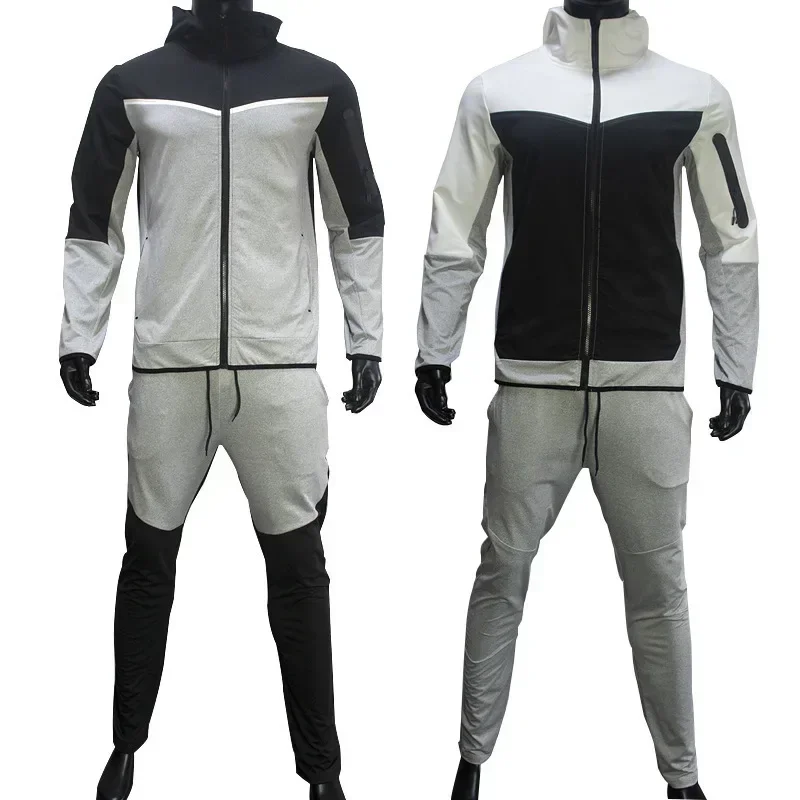 Autumn Men's Hooded Running Sets Patchwork Casual Tracksuits Zipper Jacket+Pants 2Pcs Sets Male Slim Gym Sportswear Jogging Suit