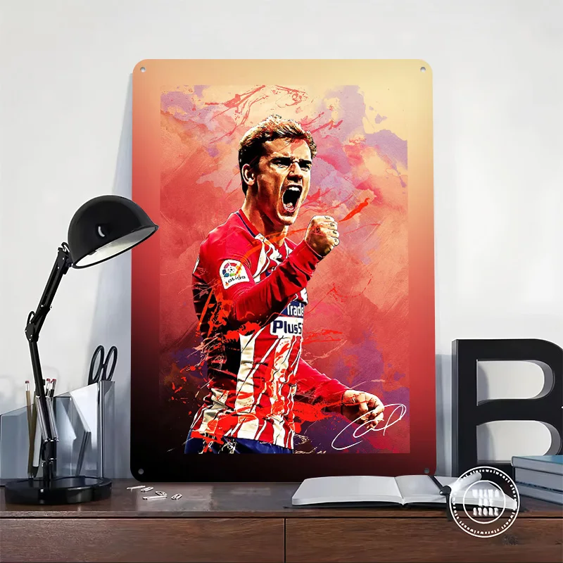 Antoine Griezmann 3D Texture Printed Poster Custom Vintage Metal Tin Plate Sign for Wall Art Decoration Room Decor Luxury Home