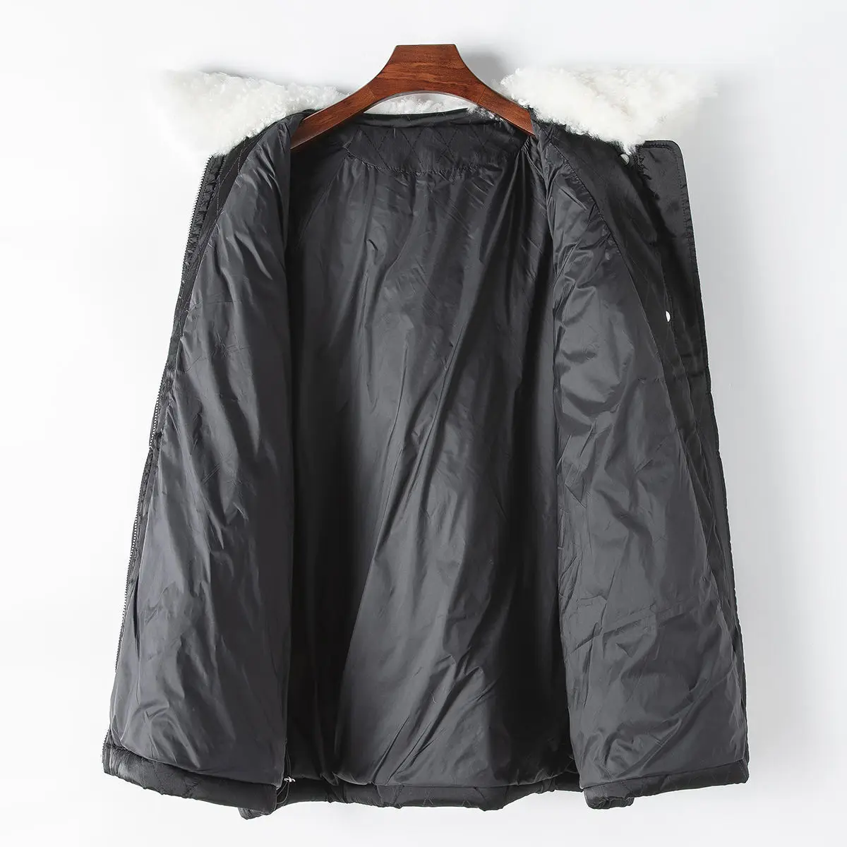 clothing Spring and Autumn 2024 goat hair collar down jacket medium long style mulberry silk white goose