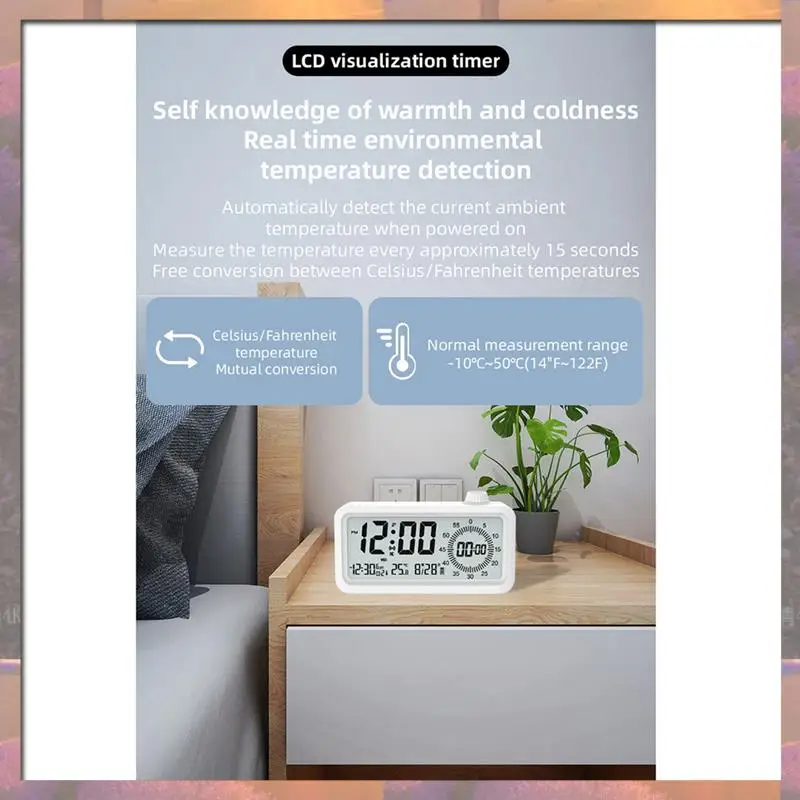 Top Sale Countdown Alarm Clock Dual Display Visual Manager Alarm Clock Ambient Temperature Detection Knob Design Clocks Black Du