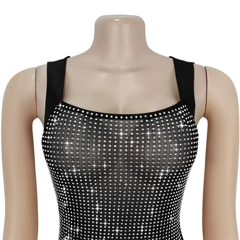 Doyerl Sparkly Diamonds Birthday Dresses Luxury Women Birthday Night Club Mesh Sheer Backless Sheath Party Prom Long Dress Robes