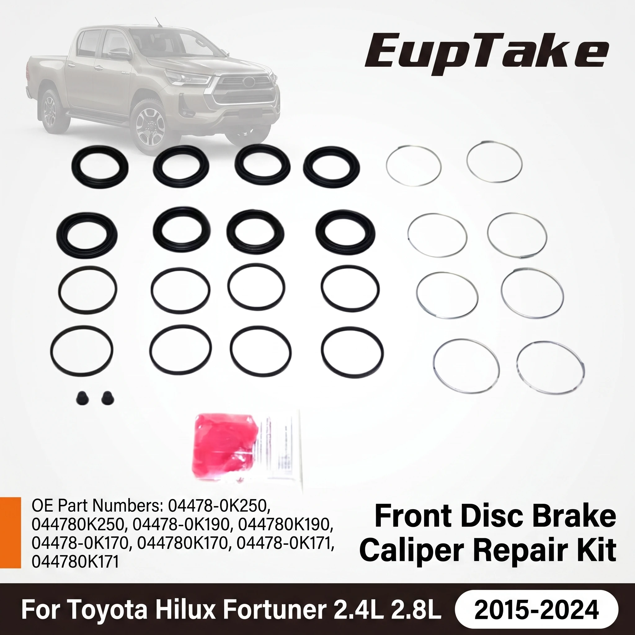 Front Disc Brake Caliper Repair Kit 04478-0K250 For Toyota Hilux Fortuner 2015-2024 2.4L 2.8L 4-Piston Seal Rebuild Sets