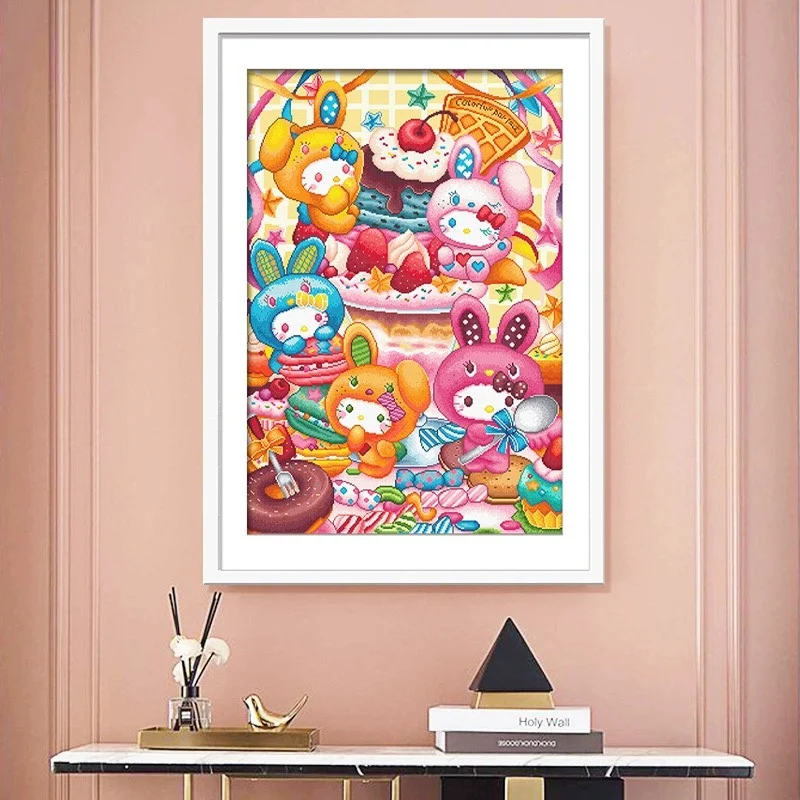 KS cross stitch kit canvas 2024 New Living Room Hanging Paintings Self Embroidered Thread Embroidered Cartoon Anime Hello Kitty